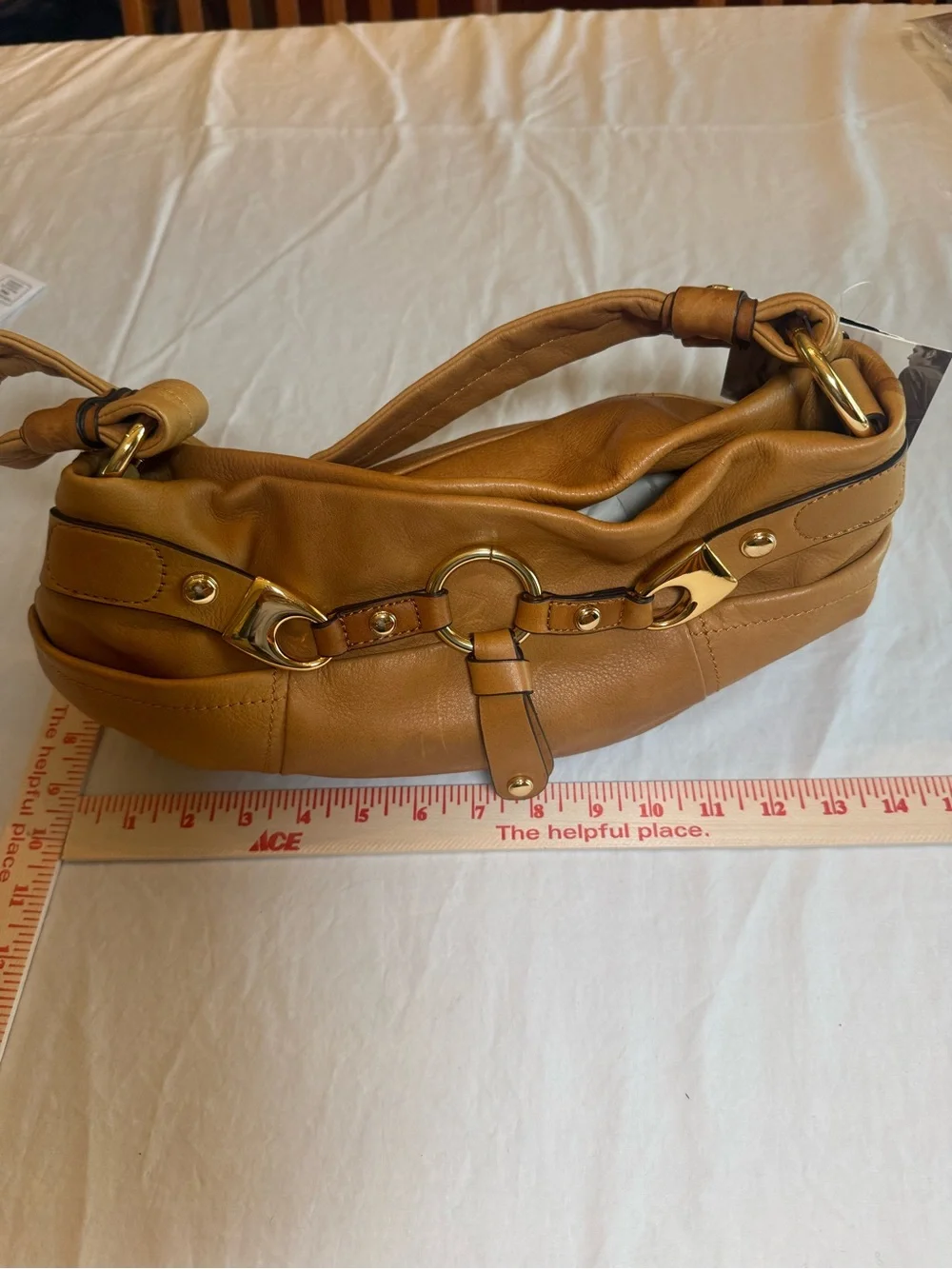b. makowsky Cognac Leather Hobo with Gold Ring Detail